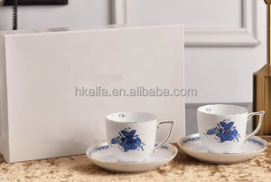 Classic Plant Pattern Four-color European Bone China Double <b>Cup</b> and <b>Saucer</b> with Eco-Friendly Gift Box Suitable for Gifts - Product Image 3