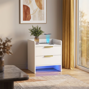 High Quality Modern <strong>Slim</strong> Wooden Nightstand LED Charging Station Panel Unique Multifunctional <strong>Bedside</strong> <strong>Table</strong> for Bedroom Home - Product Image 3