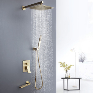 Juego de Ducha Termostática de Acero Inoxidable <span class=keywords><strong>INTERLAN</strong></span> CS-818 Negro y Dorado, Grifo Mezclador de Baño Montado en la Pared con Acabado Pulido y Lluvia, ¡Venta Caliente! - Product Image 3