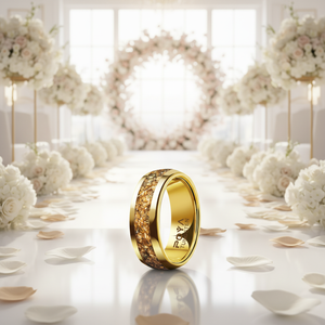 Anello Classico in Tungsteno Dorato da 8mm, Intarsiato con Opale Dorato, Adatto per Feste, Matrimoni o Regali - Product Image 4