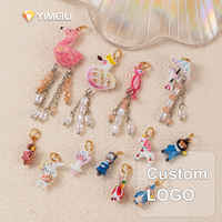 Pendentifs YIMEILI & Émail Lapin Ours Flamant rose Cygne avec plusieurs pompons ; Breloques DIY pour bracelets, colliers, carnets
