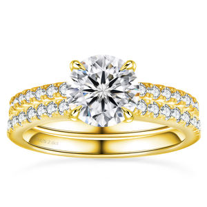 Juego de Boda de Moissanita de 2CT para Mujer Color D VVS1 Set Nupcial con Alianzas de Boda Plata Esterlina S925 Chapada en Oro Anillo de Compromiso y Promesa - Product Image 1