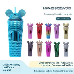 Custom 700Ml <b>Large</b> Capacity Trendy Durian <b>Cup</b> Ins Style Creative Double-Layer Plastic Straw Tumbler <b>Cup</b> Mug With Straw - Product Image 3