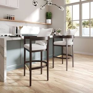Fábrica al por mayor Moderno marco de madera maciza tela cojín <span class=keywords><strong>bar</strong></span> taburete cafetería <span class=keywords><strong>bar</strong></span> silla sólida Mostrador de madera taburete silla alta - Product Image 1
