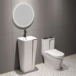 Bathroom porcelain sanitary ware wc p-trap/s-trap water closet toilet bowl and sink one piece ceramic commode toilet set