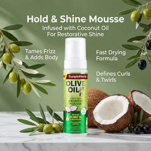 Ensemble de soins capillaires à l'huile d'olive et de noix de coco biologiques, mousse pour cheveux bouclés/frisés - tenue forte, contrôle des frisottis, ajoute de la brillance, hypoallergénique - Product Image 3