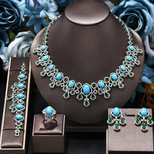 New Arrival Cubic Zirconia Jewelry Necklace Set for Women Turquoise Necklace Set Wedding Bridal Jewelry 4pcs Sets