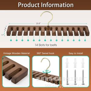 Organizador de almacenamiento tipo gancho con múltiples ranuras para cinturones y corbatas, de madera, para uso doméstico, que ahorra espacio, de forma rectangular. - Product Image 4