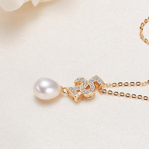 Collier en perles de 8 mm en forme de goutte d'eau, chaîne de clavicule, alliage de cuivre 520, pendentif en perle d'eau douce, colliers pour femmes, source d'origine - Product Image 5