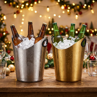 Seau à glace en acier inoxydable commercial 5L 3L, épaissi, résistant à la rouille, facile à nettoyer, avec poignée, logo personnalisé, pour fêtes, bars, bière et vin