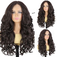 Perruque Lace Front Yaki Longue Bouclée pour Femmes Européennes et Américaines, Sans Teinture Requise, Coiffure de Commerce Extérieur 13*6