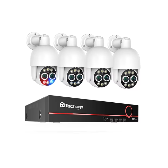 Techage 8CH Dual Lens 4MP+4MP PTZ POE Camera System 8X MixSecurity System Detection H.265 AI CCTV Surveillance Protection Kit