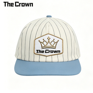 Custom Logo Pinstripe 6 Panel Structured Snapback Hat Wholesale Bulk Two Tone <b>Flat</b> Brim <b>Cap</b> With Woven Patch Manufacturer - Product Image 3