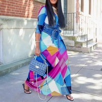 2024 personnalisé grande taille Maxi robe pour femmes vêtements pour femmes col en v 3/4 manches Boho décontracté élégant été longue robe d'été