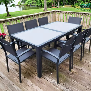 Set <span class=keywords><strong>da</strong></span> Giardino con <span class=keywords><strong>Tavolo</strong></span> <span class=keywords><strong>da</strong></span> Pranzo Grande <span class=keywords><strong>Allungabile</strong></span> in Vetro <span class=keywords><strong>e</strong></span> <span class=keywords><strong>Sedie</strong></span> in Alluminio per Esterni - Product Image 3