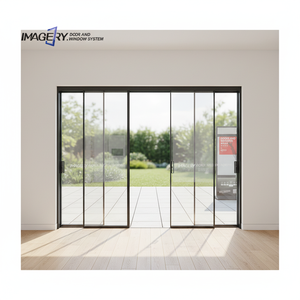 Portes coulissantes en verre à cadre fin en aluminium noir à 4 panneaux avec rail supérieur suspendu pour usage intérieur - Product Image 1