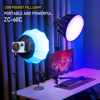 Haute qualité TV studio équipement spot ZC-60C cob vidéo lumière 60W Portable Studio vidéo cob led 2700k-7500K vidéo lumières