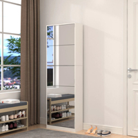 Meuble de rangement moderne en bois blanc et noir avec grand miroir convertible et tiroirs rabattables pour chaussures