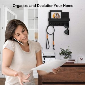 <span class=keywords><strong>Porte</strong></span>-clés <span class=keywords><strong>mural</strong></span> avec étagère, 5 crochets, organisateur d'entrée en <span class=keywords><strong>bois</strong></span> rustique, crochets pour manteaux et <span class=keywords><strong>porte</strong></span>-lettres pour couloir et cuisine - Product Image 5