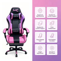 Chaise de jeu de course moderne, chaise pivotante en cuir noir haut de gamme, hauteur réglable, avec pédales de massage, adaptée aux joueurs