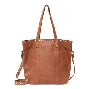 2023 Pop Trendy Rivet Handbags Manufactory Brand Pure Genuine Leather Designer Hand bag For Women Large Tote Shoulder Bag Custom