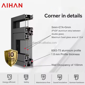 AIHAN NFRC AS2047 Fenêtres modernes à double impact en verre <span class=keywords><strong>Hublot</strong></span> Swing Cadre ouvert en alliage d'aluminium Écran en acier inoxydable Cuisine - Product Image 2