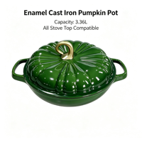 Cocotte en fonte émaillée Pumpkin 3,36 L, type Dutch Oven, pour fruits de mer, marmite de cuisson multifonction