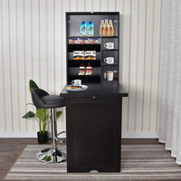 Table de bureau pliante murale multifonctionnelle en bois avec tableau noir et étagères de rangement