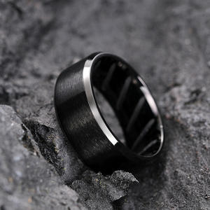 <b>Tungsten</b> Men's Wedding <b>Ring</b> <b>Black</b> Gun Plated Geometric Minimalist Design DJ086 - Product Image 3