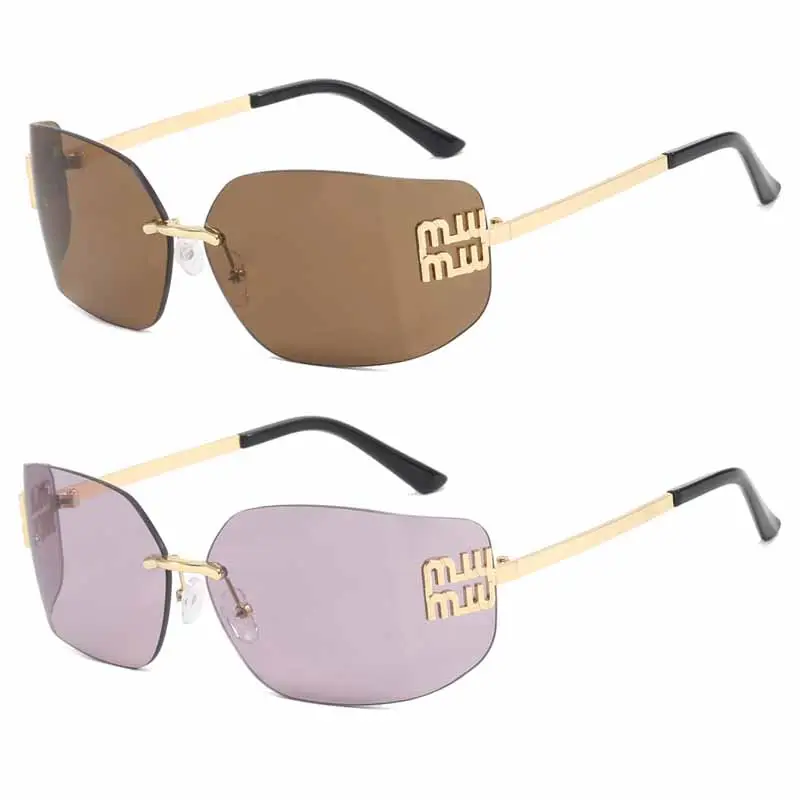 Neue Mode einzigartige Legierungs-Randlose Rechteckige Sonnenbrille Damen Übergröße Einteiliges Lagen elegante Sonnenbrille Damenbrille 2024