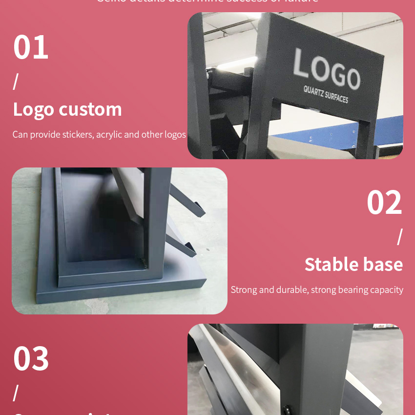 Tsianfan Heavy Duty Steel Standing Marble Mosaic Quartz Rack Display Stands Granite Ceramic Tile Tower Display Stone Floor Stand