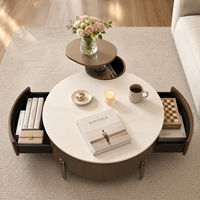 Table basse en marbre moderne, élégante et ronde, design fonctionnel, compacte, spacieuse, surface lisse, meubles contemporains