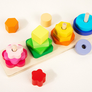 Juguete Sensorial para Bebés, Bloques de Madera Naturales Seguros para Bebés, para Clasificar y Apilar por Color - Product Image 2