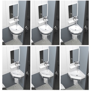 Customizable stainless steel wall mounted ceramic integrated washbasin LED <b>mirror</b> <b>small</b>-sized bathroom cabinet - Product Image 5