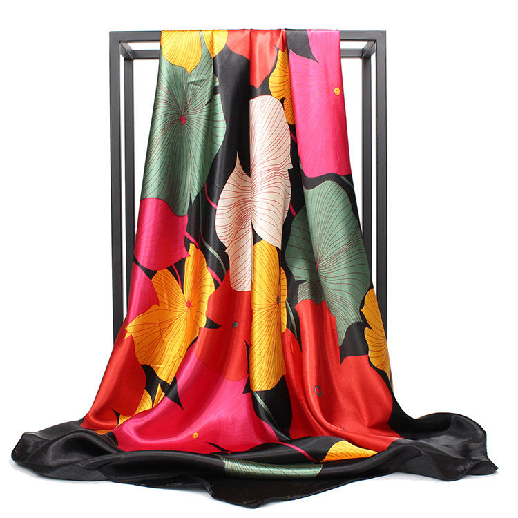 Silk Scarf Sunflower Print Ladies Designer Shawl Head Foulard Soie - Main Image