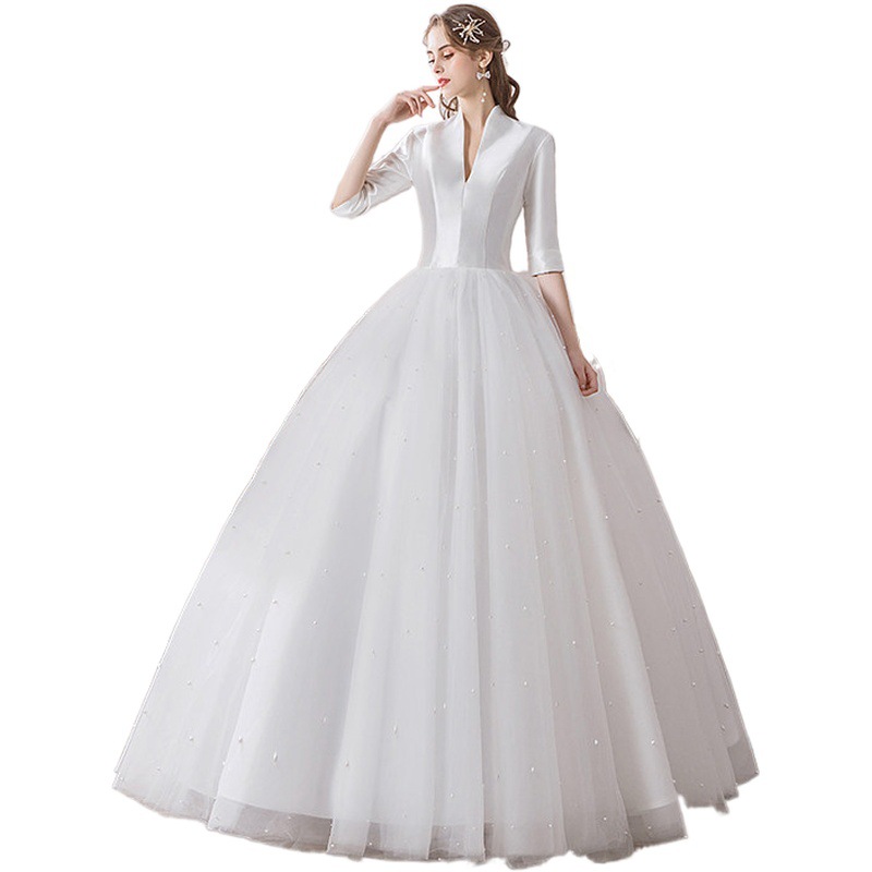 Bridal Dress In White Temperament Style Wedding Lace Embroidery Large Size Slim