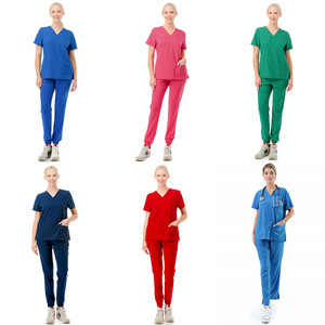 Hospital Uniform Scrub Suit Set Unisex Blue Rose Red Green Navy Red Moisture Wicking Woven Fabric S XXL - Product Image 1