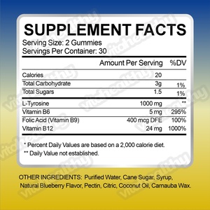 Vitahealthy FOE/ODM Gommes d'approvisionnement d'usine L <span class=keywords><strong>Tyrosine</strong></span> Gummies Halal Organic L-<span class=keywords><strong>Tyrosine</strong></span> Gummy pour la santé du cerveau et le soutien Supplément - Product Image 2
