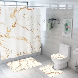Individuelles umweltfreundliches modernes Polyester-Marmor-3D-bedrucktes Duschvorhang-Set wasserdichtes Badzubehör mitteppich