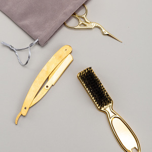 Ensemble de soins pour barbe en acier inoxydable, outils de rasage et de coiffage dorés pour hommes avec brosse et tondeuse - Product Image 4