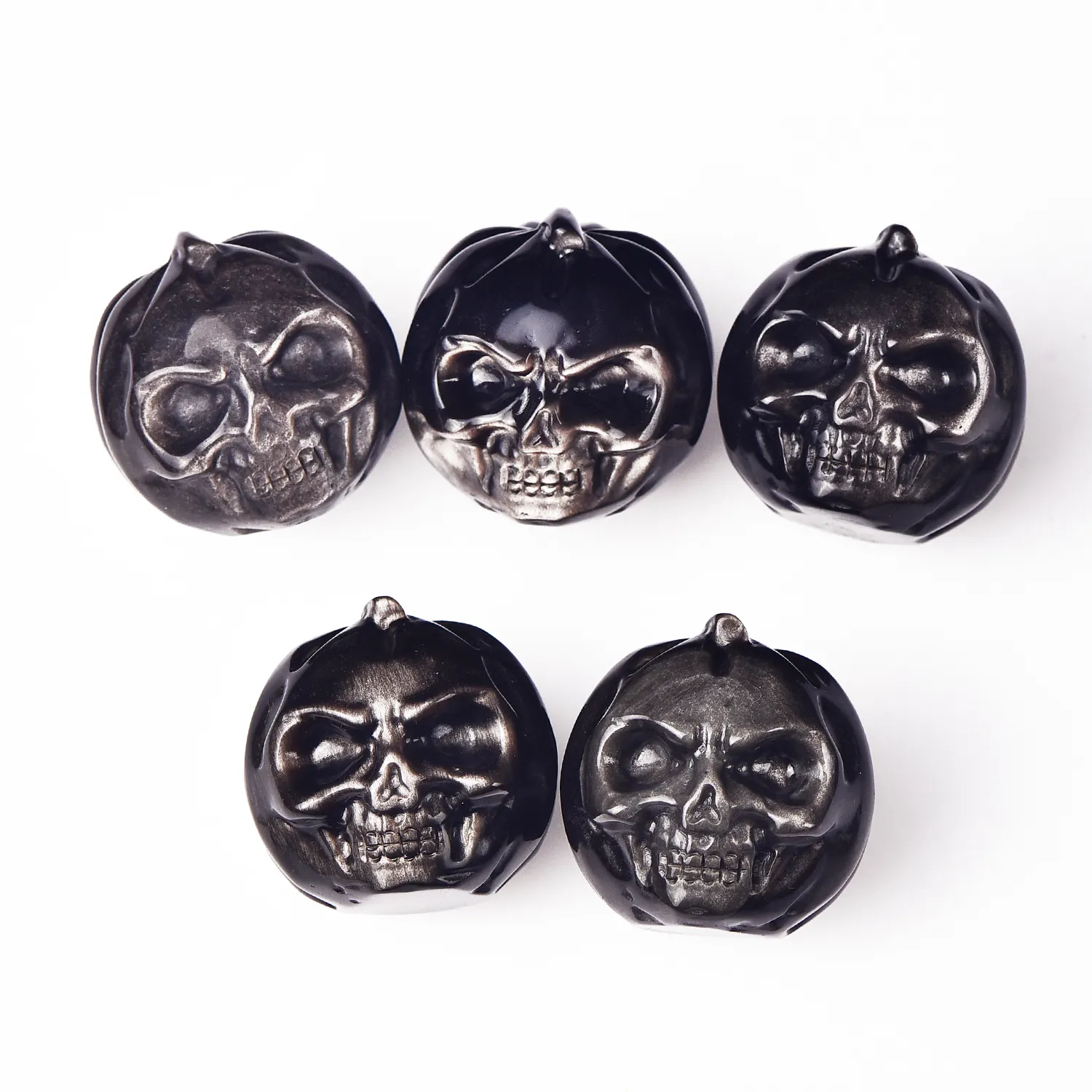 Wholesale hot sale Crystal pumpkin skull Silver obsidian and obsidian carved pumpkin skulls for Halloween decoration