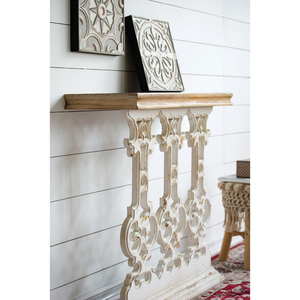 Classic Vintage <b>White</b> Wash Console Table 32x12x32 Brown Wood Top Wall <b>Display</b> Shelf - Product Image 5