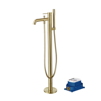 Mitigeur de douche minimaliste doré pour salle de bain, à poser sur plan, monotrou, pour baignoire autoportante, avec cartouche céramique encastrée et douchette extractible à débit contrôlé