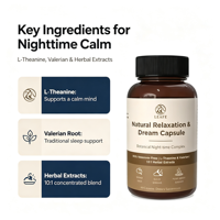 Capsules de Sommeil pour Adultes Natural Relaxation & Dream Capsule, Vegan, Sans Gluten, Soulagent le Stress, Améliorent le Sommeil, Compléments Alimentaires à Base de Plantes