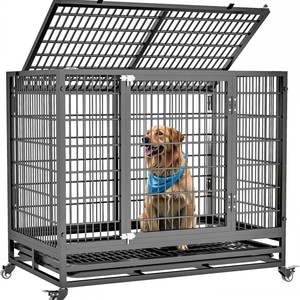<span class=keywords><strong>Jaula</strong></span> para <span class=keywords><strong>Perros</strong></span> Resistente de Acero Inoxidable con Ruedas y Bandeja, Caseta Grande para Mascotas de Interior con Puertas Dobles y Apertura Superior, Caja de Entrenamiento - Product Image 6