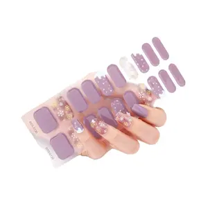 2024 new arrival adesivo de unha Non-toxic Long Lasting Jelly Color Full Cover Uv Semi Cured Gel Nail Wraps