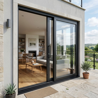 Porte Scorrevoli NFRC per Villa di Lusso, con Vetro Isolante Termico, Moderne in Alluminio Nero, per Esterni, Resistenti, Grandi per Balcone