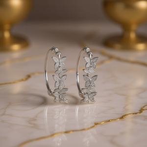 Orecchini Pendenti a Farfalla in Oro Bianco E3462 con Diamanti Taglio Brillante Rotondo, Micro Incastonatura, Gioielli di Lusso da Sposa per Donna - Product Image 2