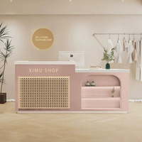 Comptoir de caisse en bois minimaliste et durable pour salon de manucure et magasin de vêtements
