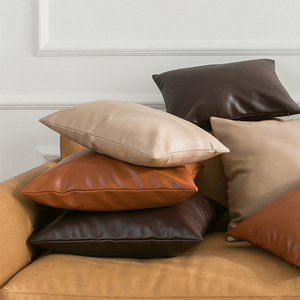 Calfskin Leather Pillowcase Rectangle Solid Color Soft Faux Leather Living Room <b>Sofa</b> Cushion Lumbar <b>Support</b> Nordic Style - Product Image 1